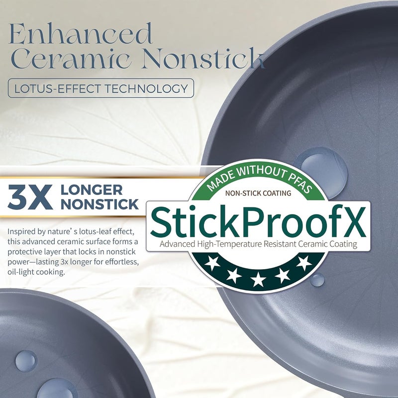 PRICUSIS Nonstick Ceramic Frying Pan Skillet, 10+12 Inch Induction Compatible with Stay Cool Handle, Healthy PTFE PFAS & PFOA Free Omelet Pan, Dishwasher Safe (Blueberry Gray) - Image 3
